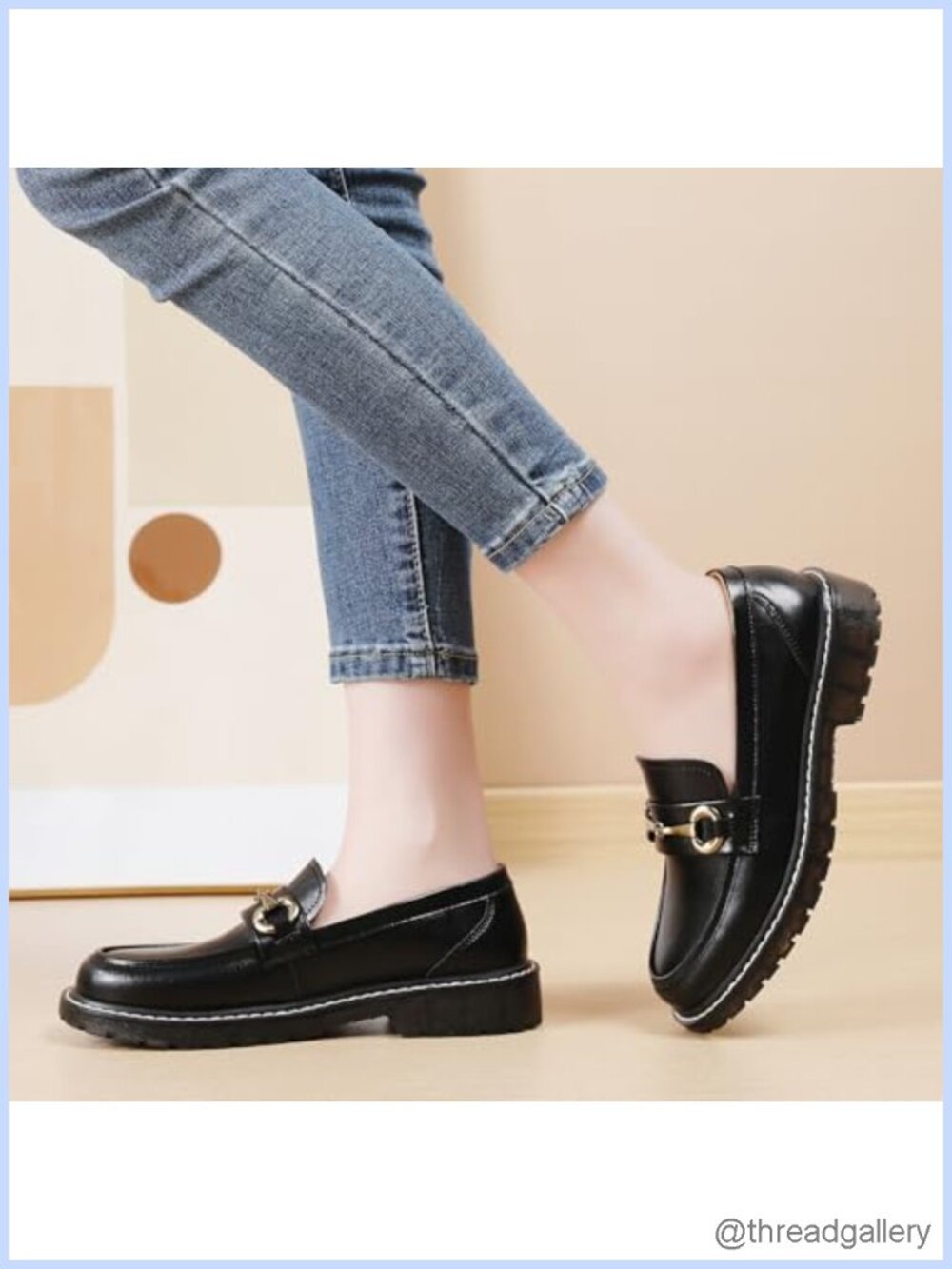IUY Faux Leather Chunky Lug Sole Horsebit Loafers Work Shoes - Picture 4 of 6